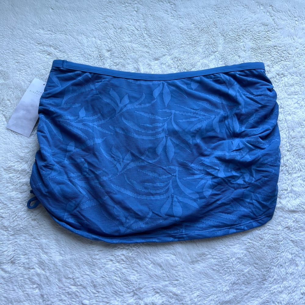 New Directions Blue Tropical Leaf Ruched Swim Skirt Skort Bottom Size Large NEW - Picture 7 of 13